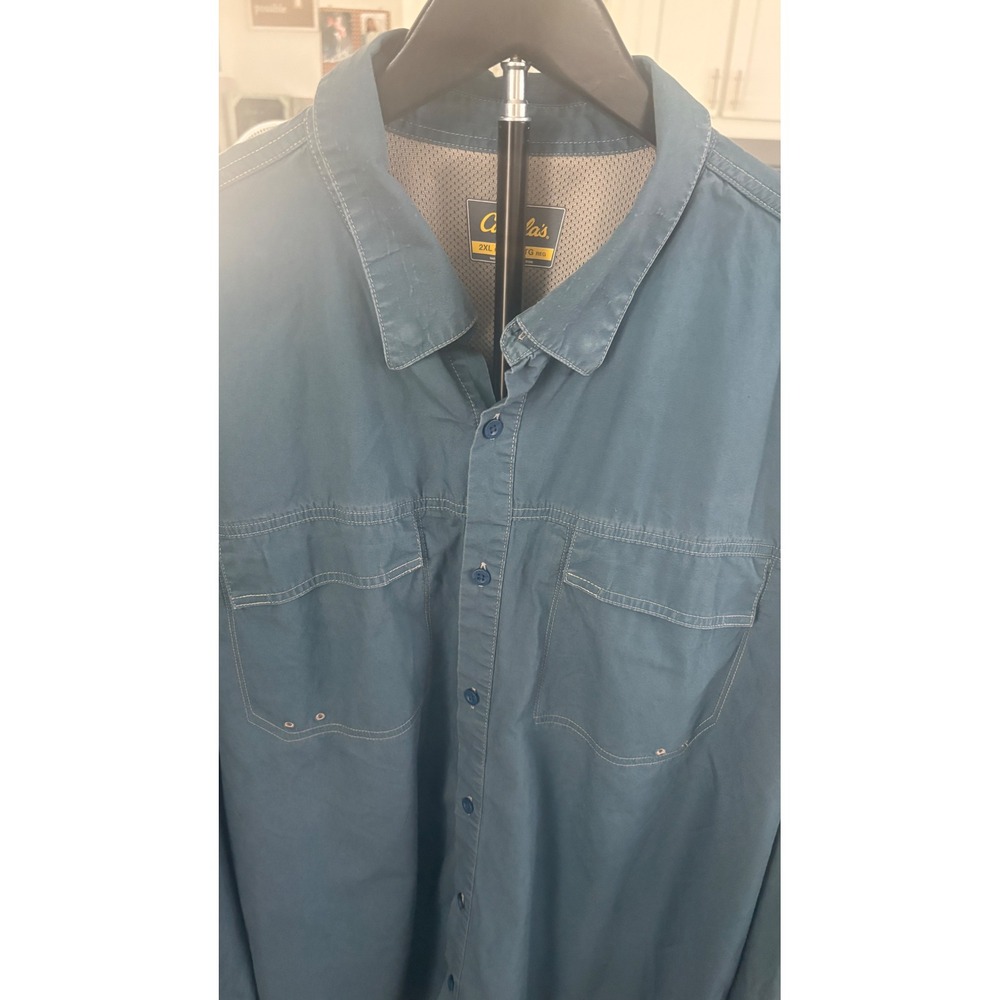 Cabelas Mens 2XL Blue Long Sleeve Fishing Shirt Ventilated Button Up Utility - Picture 5 of 7